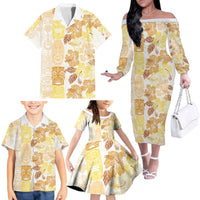 Christmas Aloha Hawaii Tiki Family Matching Off The Shoulder Long Sleeve Dress and Hawaiian Shirt Hibiscus Autumn Colors LT7 - Polynesian Pride