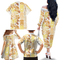 Christmas Aloha Hawaii Tiki Family Matching Off The Shoulder Long Sleeve Dress and Hawaiian Shirt Hibiscus Autumn Colors LT7 - Polynesian Pride