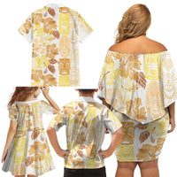 Christmas Aloha Hawaii Tiki Family Matching Off Shoulder Short Dress and Hawaiian Shirt Hibiscus Autumn Colors LT7 - Polynesian Pride