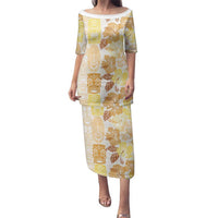 Christmas Aloha Hawaii Tiki Family Matching Puletasi and Hawaiian Shirt Hibiscus Autumn Colors LT7 Mom's Dress Yellow - Polynesian Pride