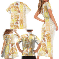 Christmas Aloha Hawaii Tiki Family Matching Short Sleeve Bodycon Dress and Hawaiian Shirt Hibiscus Autumn Colors LT7 - Polynesian Pride