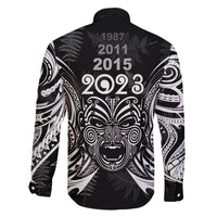 New Zealand Rugby Family Matching Long Sleeve Bodycon Dress and Hawaiian Shirt 2023 World Cup Aotearoa Haka Face LT7 - Polynesian Pride