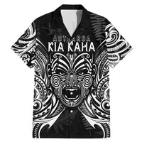 New Zealand Rugby Family Matching Mermaid Dress and Hawaiian Shirt 2023 World Cup Aotearoa Haka Face LT7 Dad's Shirt - Short Sleeve Black - Polynesian Pride