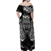 New Zealand Rugby Family Matching Off Shoulder Maxi Dress and Hawaiian Shirt 2023 World Cup Aotearoa Haka Face LT7 - Polynesian Pride