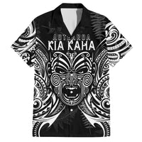 New Zealand Rugby Family Matching Short Sleeve Bodycon Dress and Hawaiian Shirt 2023 World Cup Aotearoa Haka Face LT7 Dad's Shirt - Short Sleeve Black - Polynesian Pride
