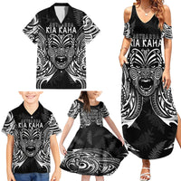 New Zealand Rugby Family Matching Summer Maxi Dress and Hawaiian Shirt 2023 World Cup Aotearoa Haka Face LT7 - Polynesian Pride