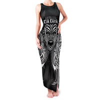 New Zealand Rugby Family Matching Tank Maxi Dress and Hawaiian Shirt 2023 World Cup Aotearoa Haka Face LT7 Mom's Dress Black - Polynesian Pride