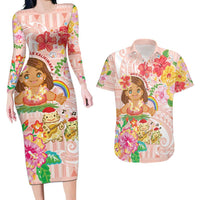 Aloha Hawaii Couples Matching Long Sleeve Bodycon Dress and Hawaiian Shirt Kawaii Mele Kalikimaka - Pastel Fever LT7 Peach - Polynesian Pride