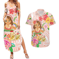 Aloha Hawaii Couples Matching Summer Maxi Dress and Hawaiian Shirt Kawaii Mele Kalikimaka - Pastel Fever LT7 Peach - Polynesian Pride
