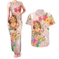 Aloha Hawaii Couples Matching Tank Maxi Dress and Hawaiian Shirt Kawaii Mele Kalikimaka - Pastel Fever LT7 Peach - Polynesian Pride