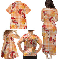 Orange Palaka Hawaii Aloha Family Matching Puletasi and Hawaiian Shirt Koi Pond Mix Japanese Maple - Polynesian Pride