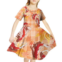 Orange Palaka Hawaii Aloha Kid Short Sleeve Dress Koi Pond Mix Japanese Maple - Polynesian Pride