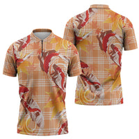 Orange Palaka Hawaii Aloha Zipper Polo Shirt Koi Pond Mix Japanese Maple - Polynesian Pride