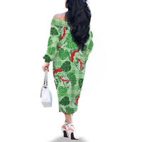 Lime Palaka Hawaii Aloha Family Matching Off The Shoulder Long Sleeve Dress and Hawaiian Shirt Koi Pond Mix Monstera LT7 - Polynesian Pride