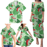 Lime Palaka Hawaii Aloha Family Matching Puletasi and Hawaiian Shirt Koi Pond Mix Monstera - Polynesian Pride
