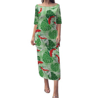 Lime Palaka Hawaii Aloha Family Matching Puletasi and Hawaiian Shirt Koi Pond Mix Monstera - Polynesian Pride
