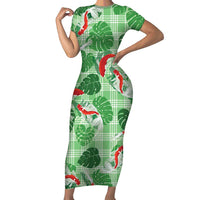 Lime Palaka Hawaii Aloha Family Matching Short Sleeve Bodycon Dress and Hawaiian Shirt Koi Pond Mix Monstera LT7 Lime Green - Polynesian Pride