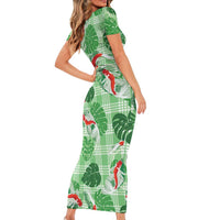 Lime Palaka Hawaii Aloha Family Matching Short Sleeve Bodycon Dress and Hawaiian Shirt Koi Pond Mix Monstera LT7 - Polynesian Pride