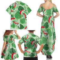 Lime Palaka Hawaii Aloha Family Matching Summer Maxi Dress and Hawaiian Shirt Koi Pond Mix Monstera - Polynesian Pride