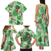 Lime Palaka Hawaii Aloha Family Matching Tank Maxi Dress and Hawaiian Shirt Koi Pond Mix Monstera LT7 - Polynesian Pride
