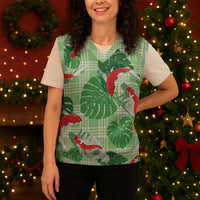 Lime Palaka Hawaii Aloha Christmas Knitted V-Neck Vest Koi Pond Mix Monstera LT7 - Polynesian Pride