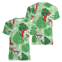 Lime Palaka Hawaii Aloha Women V-Neck T-Shirt Koi Pond Mix Monstera - Polynesian Pride