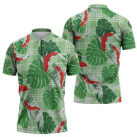 Lime Palaka Hawaii Aloha Zipper Polo Shirt Koi Pond Mix Monstera - Polynesian Pride