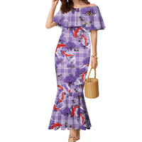 Lavender Palaka Hawaii Aloha Family Matching Mermaid Dress and Hawaiian Shirt Koi Pond Mix Orchids LT7 Purple - Polynesian Pride