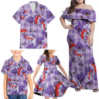 Lavender Palaka Hawaii Aloha Family Matching Off Shoulder Maxi Dress and Hawaiian Shirt Koi Pond Mix Orchids LT7 - Polynesian Pride