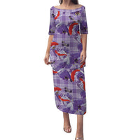 Lavender Palaka Hawaii Aloha Family Matching Puletasi and Hawaiian Shirt Koi Pond Mix Orchids - Polynesian Pride