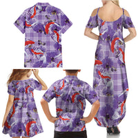 Lavender Palaka Hawaii Aloha Family Matching Summer Maxi Dress and Hawaiian Shirt Koi Pond Mix Orchids LT7 - Polynesian Pride