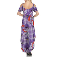 Lavender Palaka Hawaii Aloha Family Matching Summer Maxi Dress and Hawaiian Shirt Koi Pond Mix Orchids LT7 - Polynesian Pride