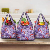 Lavender Palaka Hawaii Aloha Grocery Bag Koi Pond Mix Orchids - Polynesian Pride