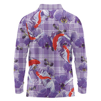 Lavender Palaka Hawaii Aloha Long Sleeve Polo Shirt Koi Pond Mix Orchids LT7 - Polynesian Pride
