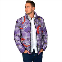 Lavender Palaka Hawaii Aloha Padded Jacket Koi Pond Mix Orchids LT7 - Polynesian Pride