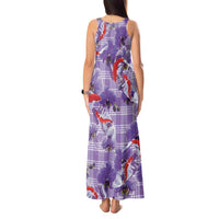 Lavender Palaka Hawaii Aloha Tank Maxi Dress Koi Pond Mix Orchids - Polynesian Pride