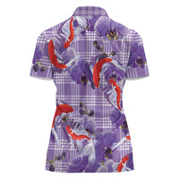 Lavender Palaka Hawaii Aloha Women Polo Shirt Koi Pond Mix Orchids - Polynesian Pride