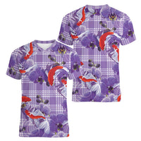 Lavender Palaka Hawaii Aloha Women V-Neck T-Shirt Koi Pond Mix Orchids - Polynesian Pride