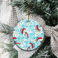 Turquoise Palaka Hawaii Aloha Ceramic Ornament Koi Pond Mix Plumeria - Polynesian Pride