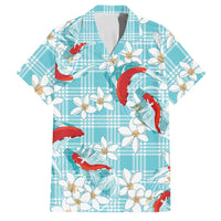 Turquoise Palaka Hawaii Aloha Family Matching Off Shoulder Maxi Dress and Hawaiian Shirt Koi Pond Mix Plumeria LT7 Dad's Shirt - Short Sleeve Turquoise - Polynesian Pride