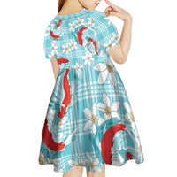 Turquoise Palaka Hawaii Aloha Kid Short Sleeve Dress Koi Pond Mix Plumeria - Polynesian Pride