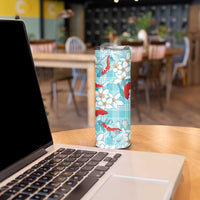 Turquoise Palaka Hawaii Aloha Skinny Tumbler Koi Pond Mix Plumeria - Polynesian Pride