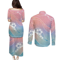 Aloha Hawaii Floral Tapa Couples Matching Puletasi and Long Sleeve Button Shirt Patchwork Pastel Candy - Polynesian Pride