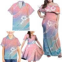 Aloha Hawaii Floral Tapa Family Matching Off Shoulder Maxi Dress and Hawaiian Shirt Patchwork Pastel Candy - Polynesian Pride