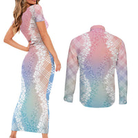 Hawaii Aloha Plumeria Lei Pastel Candy Palaka Couples Matching Short Sleeve Bodycon Dress and Long Sleeve Button Shirt - Polynesian Pride