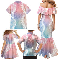 Hawaii Aloha Plumeria Lei Pastel Candy Palaka Family Matching Mermaid Dress and Hawaiian Shirt LT7 - Polynesian Pride