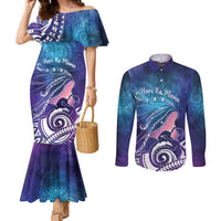 New Zealand Mother's Day Couples Matching Mermaid Dress and Long Sleeve Button Shirt Maori Hari Ra Mama LT7 Galaxy - Polynesian Pride
