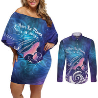 New Zealand Mother's Day Couples Matching Off Shoulder Short Dress and Long Sleeve Button Shirt Maori Hari Ra Mama LT7 Galaxy - Polynesian Pride