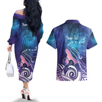 New Zealand Mother's Day Couples Matching Off The Shoulder Long Sleeve Dress and Hawaiian Shirt Maori Hari Ra Mama LT7 - Polynesian Pride