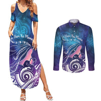 New Zealand Mother's Day Couples Matching Summer Maxi Dress and Long Sleeve Button Shirt Maori Hari Ra Mama LT7 Galaxy - Polynesian Pride
